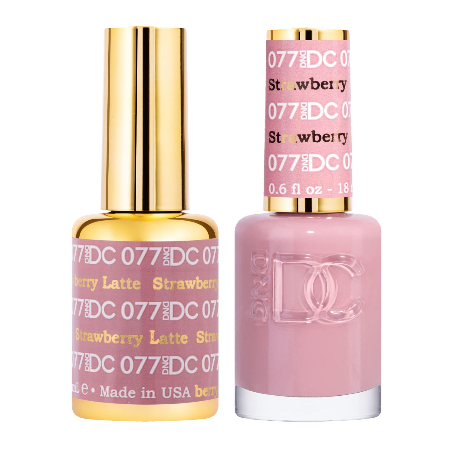 DND DC Gel Polish Set, Pink Collection, UV/LED Gel Polish and Air Dry Nail Lacquer, Matching Chip-Free Polish Duo, 077 Strawberry Latte, 0.5 Fl Oz