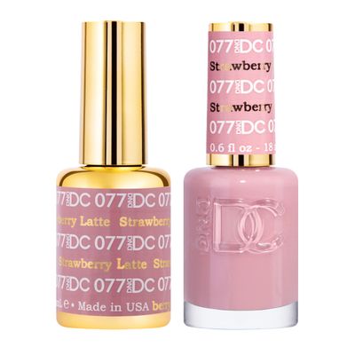 DND DC Gel Polish Set, Pink Collection, UV/LED Gel Polish and Air Dry Nail Lacquer, Matching Chip-Free Polish Duo, 077 Strawberry Latte, 0.5 Fl Oz
