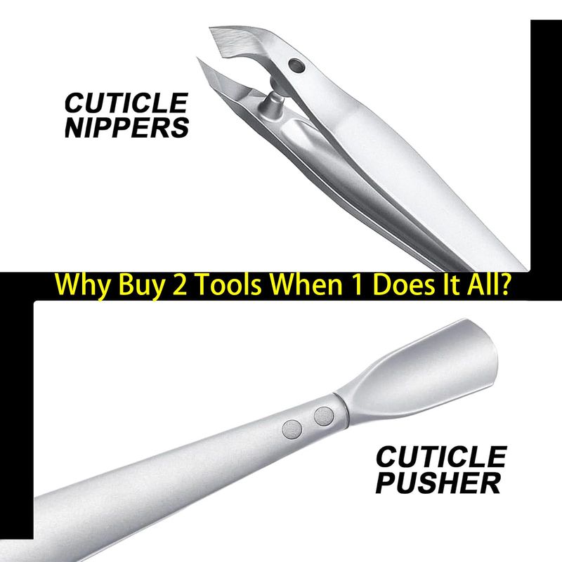 SG Nekoo Tweezers-Style 2-in-1 Cuticle Trimmer &amp; Pusher - Surgical-Grade Stainless Steel, Compact Portable Nail Tool with Leather Case for Precise Hangnail/Cuticle Care (Home, Travel, Salon)