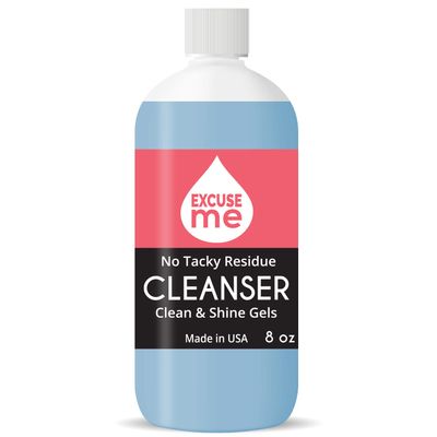 Excuse Me Premiun Uv &amp; Led Gel Cleanser for Nails Clean &amp; Shine Gels Soak Off No Tacky Residue (8 Ounce)