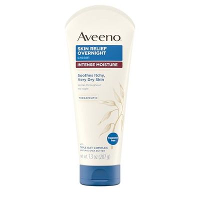 Aveeno Skin Relief Overnight Intense Moisture Cream with Triple Oat Complex &amp; Natural Shea Butter, Therapeutic Dimethicone Skin Protectant for Dry Itchy Relief, Fragrance-Free, 7.3 oz, 3 Pack