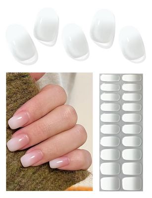 Wahrshei Semi Cured Gel Nail Strips | 20 Transparent Gradient UV Gel Nail Sticker | Gel Nail Wraps, UV Light Required
