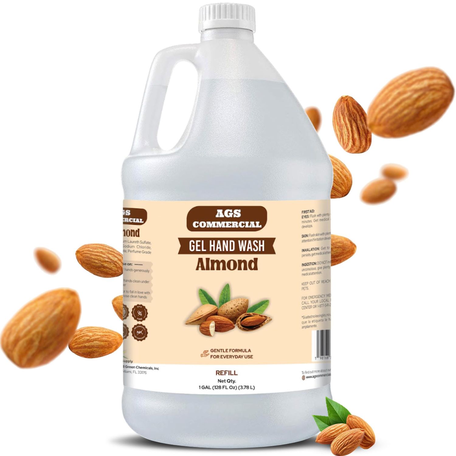 AGS Almond Liquid Hand Soap Refill (Gallon), Bulk Commercial Liquid Soft Refill 1 Gallon, Non Antibacterial Hand Soap Lotion, Handsoap, Cherry Almond