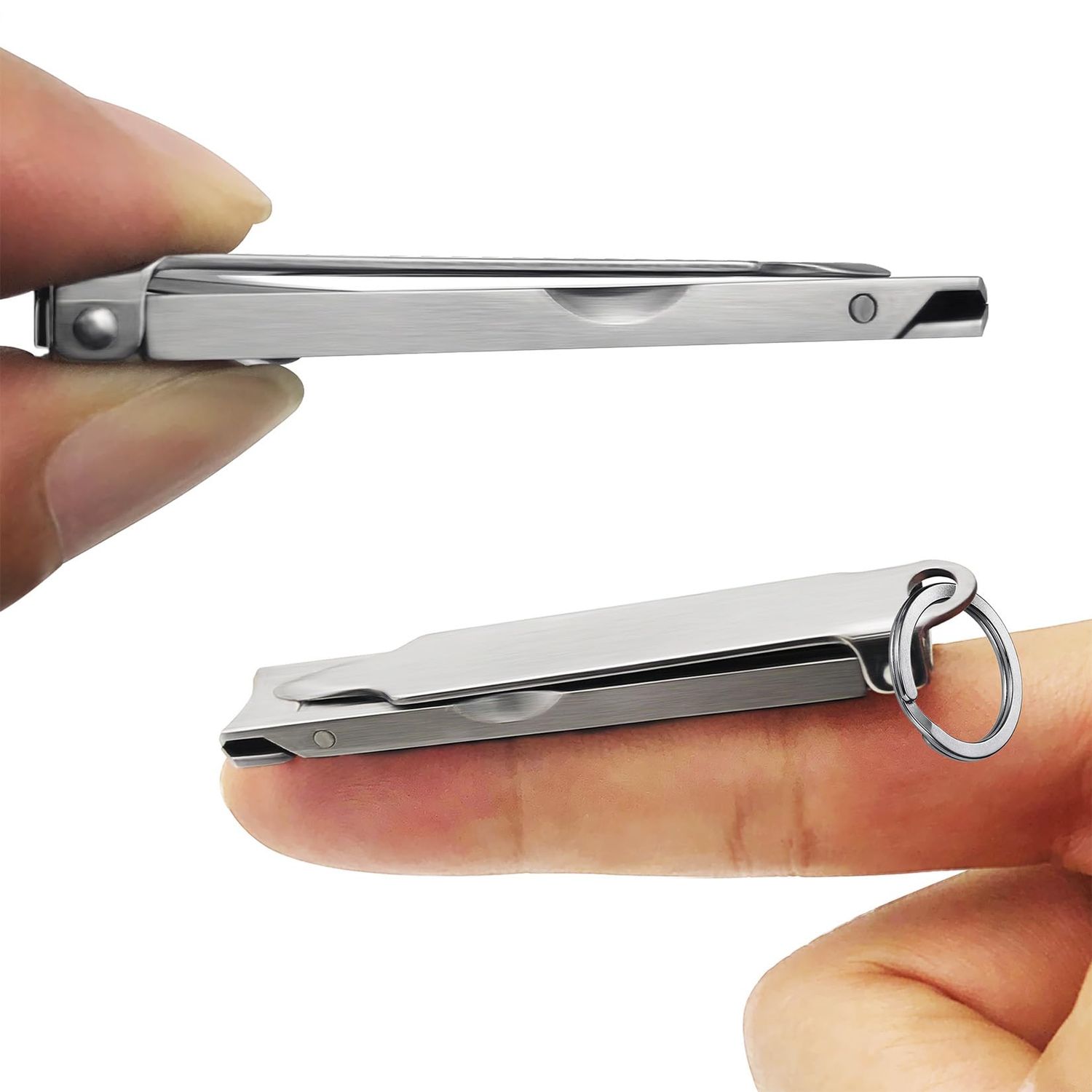XGIZMOO Ultra Thin Portable Fingernail Clipper Small Pocket Folding Nail Clippers, Wide Jaw Cutter with Keychain Curved Trimmer, Flip Open Brushed Finish (Small-Brushed)