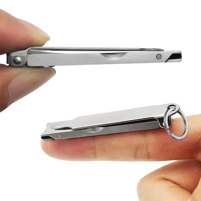 XGIZMOO Ultra Thin Portable Fingernail Clipper Small Pocket Folding Nail Clippers, Wide Jaw Cutter with Keychain Curved Trimmer, Flip Open Brushed Finish (Small-Brushed)