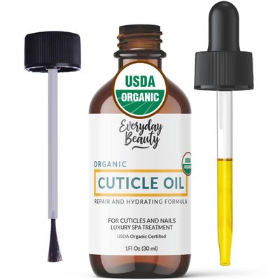 Organic Cuticle &amp; Nail Oil - Repair, Revitalize &amp; Hydrate Cuticles and Nails - Organic Spa Treatment - For Stronger Healthier Nails and Cuticles - 1 Fl Oz Glass Bottle with Nail Brush and Dropper