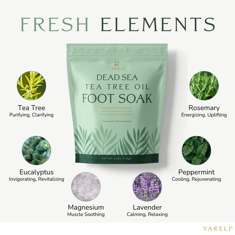 Yareli Tea Tree Oil Foot Soak, Dead Sea Magnesium Bath Salt Flakes with Essential Oils, 3lb
