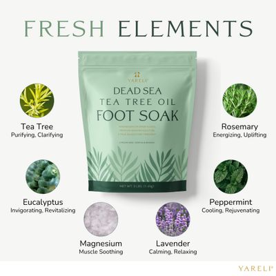 Yareli Tea Tree Oil Foot Soak, Dead Sea Magnesium Bath Salt Flakes with Essential Oils, 3lb