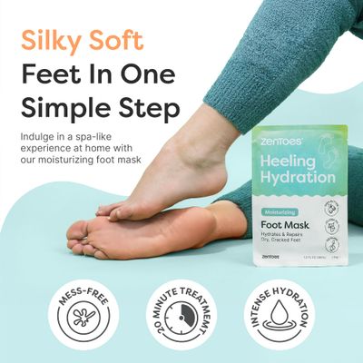 ZenToes Moisturizing Foot Mask for Dry Cracked Feet | Shea Butter, Jojoba Oil & Squalane Infused Hydrating Sheet Masks | Spa Experience At Home | Mess Free Design | Vanilla Citrus Scented, 3 Pairs