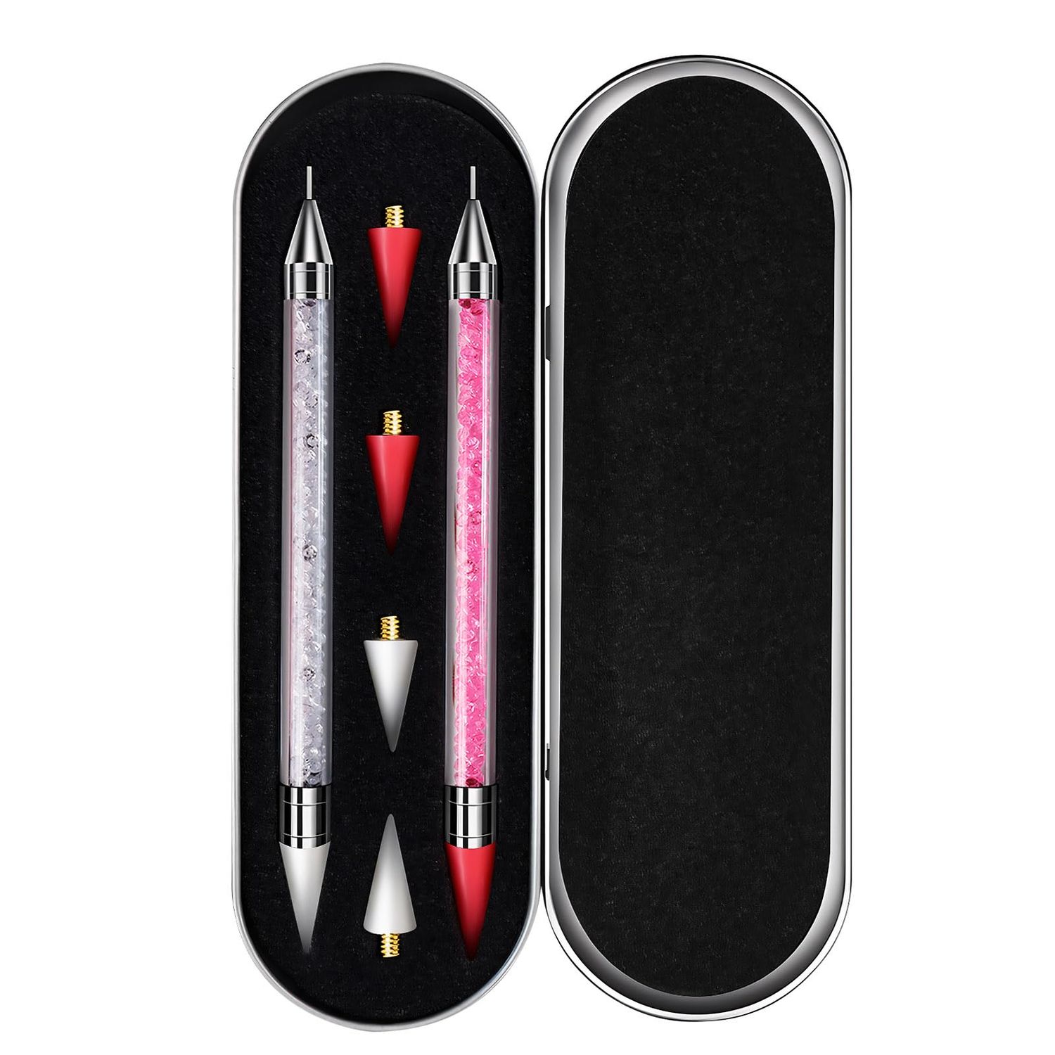 2 Pack Rhinestone Picker Tool - Dual-End Diamond Art Wax Pencil for Rhinestones with 4 Extra Tips - Applicable to Nail Art DIY Tool for Swarovski Crystal, Flatback Gems