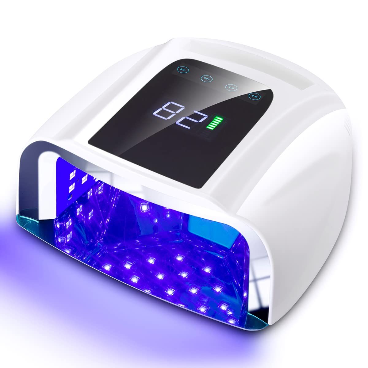 SUNYDOO 96W Rechargeable UV LED Nail lamp,Cordless Nail Dryer with Removable Stainless Steel Bottom,Professional Curing Lamp for Fingernail and Toenail, Auto Sensor &amp; Quick Dry Nail Machine (White)