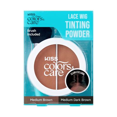KISS Colors &amp; Care Lace Wig Tinting Powder &amp; Brush, 2 Brown Shades, Oil Control Formula, Matte Finish, Vegan, Cruelty Free, Hyaluronic Acid &amp; Coconut Extract Infused, 8g (0.28 oz.) - Dark Duo