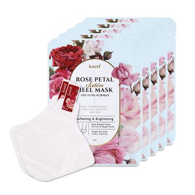 PETITFEE Rose Petal Satin Heel Mask (5pairs) - Moisturizes &amp; Softens Dry and Cracked Heels, Rose Scented Heel Repair Masks with Shea Butter, Urea, BHA, AHA for Smooth Heels, Heel Treatment