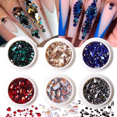 6 Boxes of Mixed Colors Nail Art Rhinestone Set RODAKY Red Green Blue Champagne Gold Crystal Rhinestones for Nail Design Crystals Gems Diamonds with Acrylic Nail Art Decoration Crafts DIY (S1)