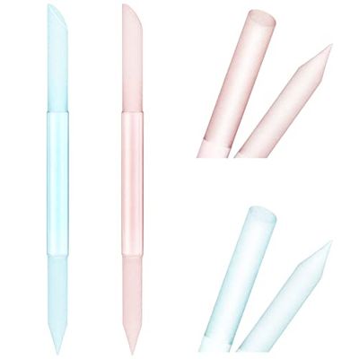 Sibba 2 PCS Nail Cuticle Pusher Glass Cuticle Remover Stick Trimmer Reusable Dual-Ended Manicure Stick, Pedicure Fingertip File Precision Filing &amp; Abrasive Surface for Nail Care Polishing (Pink,Blue)