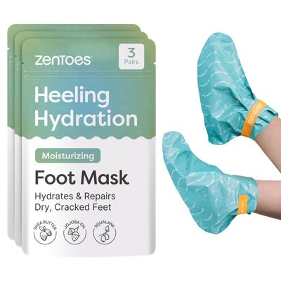 ZenToes Moisturizing Foot Mask for Dry Cracked Feet | Shea Butter, Jojoba Oil &amp; Squalane Infused Hydrating Sheet Masks | Spa Experience At Home | Mess Free Design | Vanilla Citrus Scented, 3 Pairs