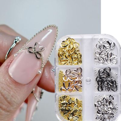 Bow Charms for Nails 3D Metal Alloy Bows Nail Art Charms Gold Silver Bowknot Nail Art Supplies, Cute Nail Charms and Gems Bowknot for Women DIY Nail Art Accessories 1 Box