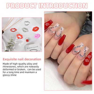 ROFIBUT Valentines Day Lip Rhinestones Sexy Lips Crystal Nail Gems for Women Girls DIY Manicure Decor 14Pcs