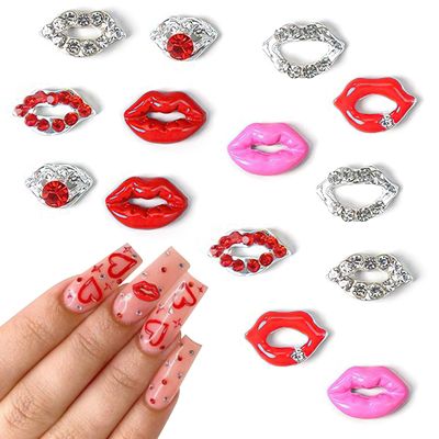 ROFIBUT Valentines Day Lip Rhinestones Sexy Lips Crystal Nail Gems for Women Girls DIY Manicure Decor 14Pcs