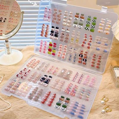 Large Clear Press on Nails Storage Box, Empty Press on Nails Packaging Box Set with Double-sided Adhesive Tape and 50 Arcylic Nail Display Stand Can Be Used to Store and Store Personal Items