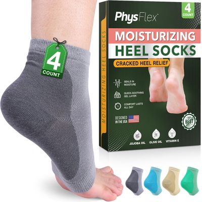 4-Pack Moisturizing Heel Socks for Cracked Heels - Gel Socks for Dry Cracked Feet Repair - Silicone Socks for Women and Men Foot Treatment &amp; Overnight Hydration (Gray)