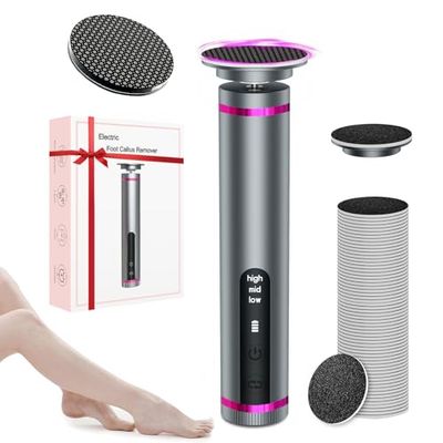 Electric Foot Callus Remover: 2600mah Rechargeable Electric Foot File with 2 Types Grinding Head, 3 Adjustable Speed 60 PCS Sandpaper Discs, Heel Dead Skin Sander Pedicure Tools for Women Feet