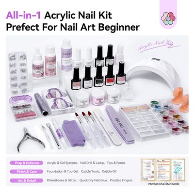 SAVILAND Essentials Acrylic Nail Kit: All-In-1 Nails Kit Acrylic Set with 88W Nail Lamp EMA Monomer Gel Nail Polish Nail Drill Cuticle Remover Home DIY Starter