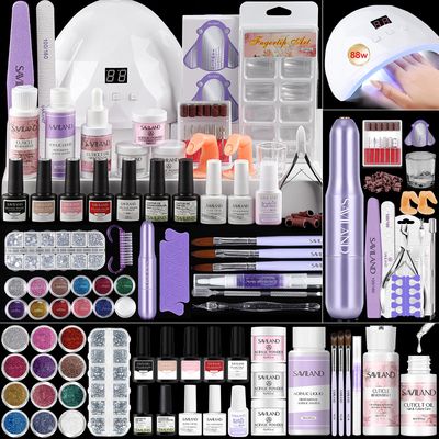 SAVILAND Essentials Acrylic Nail Kit: All-In-1 Nails Kit Acrylic Set with 88W Nail Lamp EMA Monomer Gel Nail Polish Nail Drill Cuticle Remover Home DIY Starter