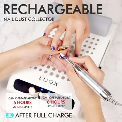 LUGX Rechargeable Nail Dust Collector with 2 Reusable Filters, Professional 70W Nail Extractor Vacuum Acrylic Nail Dust Cleaner, Perfect for Home Salon Use, Low Noise