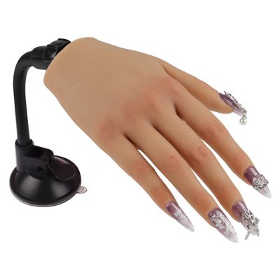 Nail Pratice Training Hand for Acrylic Nails with Stand Bracket,Soft Silicone Maniquin Hand, Flexible Bendable Nail Practice Fake Hand for Nails Art Practice Tool