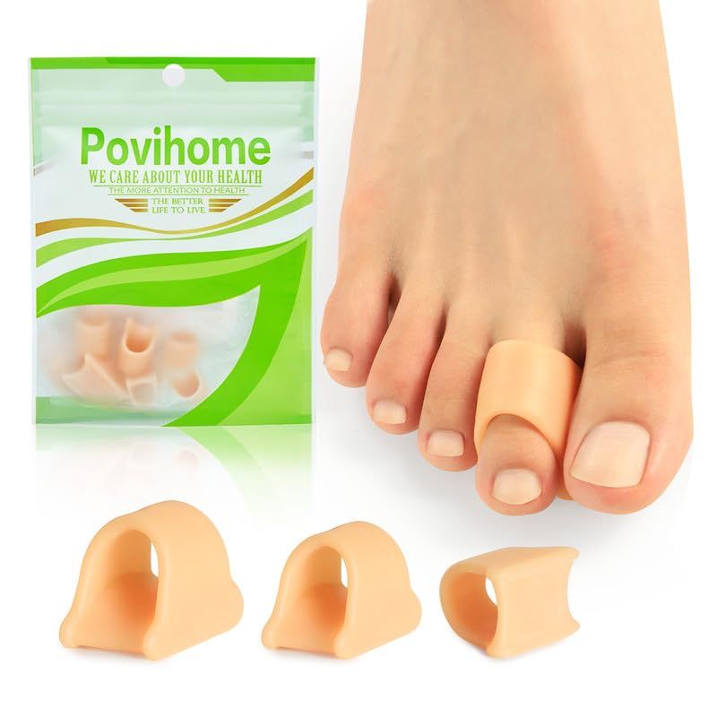 Povihome Hammer Toe Straightener Corrector - Gel Toe Splint Relief for Curled, Claw, Crooked Toes, Hammer Toes - Toe Corrector for Women and Men, 3 Different Sizes (3 Size, 12 Pcs, Beige)