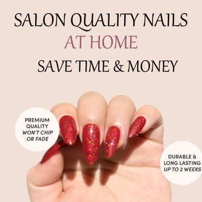 Red Press on Nails Handmade Series Medium Almond nails Glitter False Nail Shape Galaxy False Nail Set Stick Gel Nail Kit Reusable Full Set of 24pcs