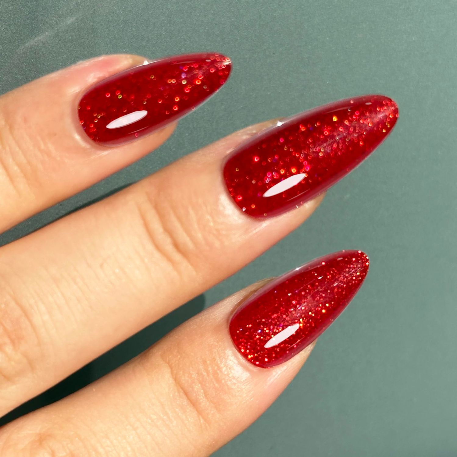 Red Press on Nails Handmade Series Medium Almond nails Glitter False Nail Shape Galaxy False Nail Set Stick Gel Nail Kit Reusable Full Set of 24pcs