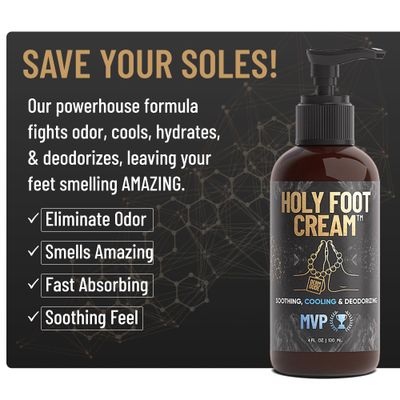Derm Dude Holy Foot Cream for Dry Cracked Heels and Feet | Moisturizing Lotion Formulated w/All-Natural DeoPlex for Odor Control & Arrowroot for Deep Hydration - MVP Scent 4oz (1 pack)