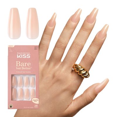 KISS Bare But Better TruNude Fake Nails Nude Nail Shades Manicure Set, Nude Drama, 28 Chip Proof, Smudge Proof Glue-On Nails