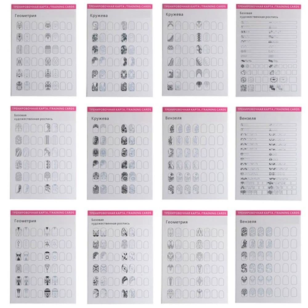 12 Sheets Blank Nail Art Training Cards,Manicure Training Cards for Beginner Lines Painting