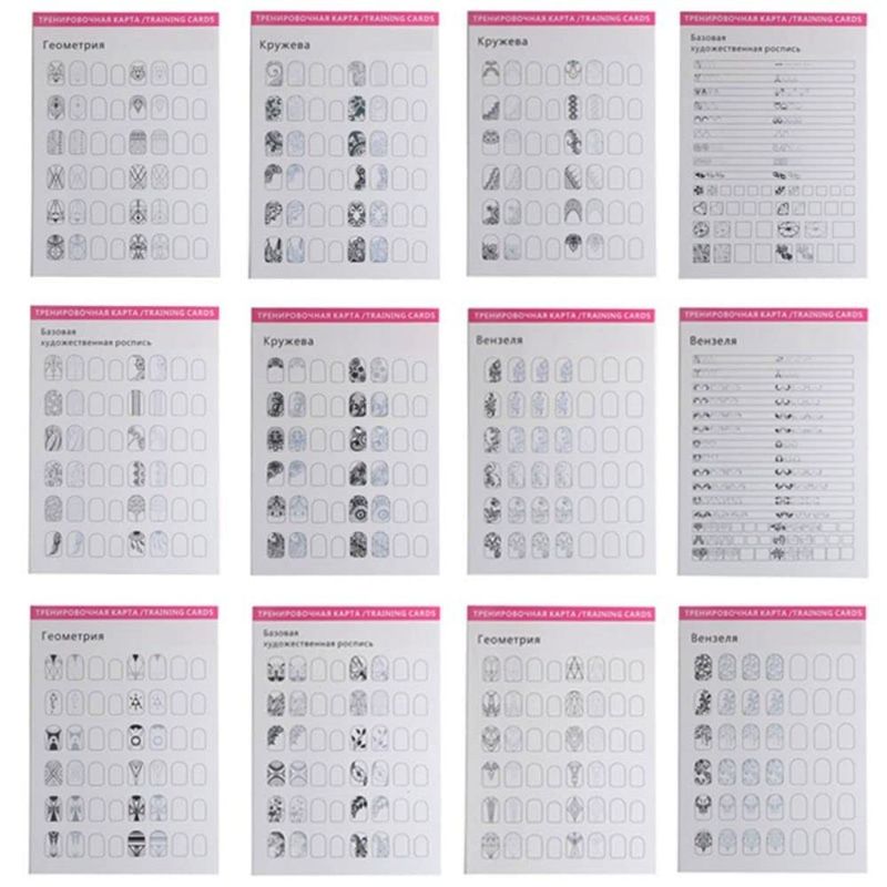 12 Sheets Blank Nail Art Training Cards,Manicure Training Cards for Beginner Lines Painting