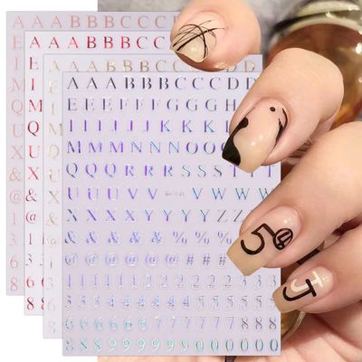 JMEOWIO 9 Sheets Number Letter Nail Art Stickers Decals Self-Adhesive Pegatinas Uas Colorful Nail Supplies Nail Art Design Decoration Accessories