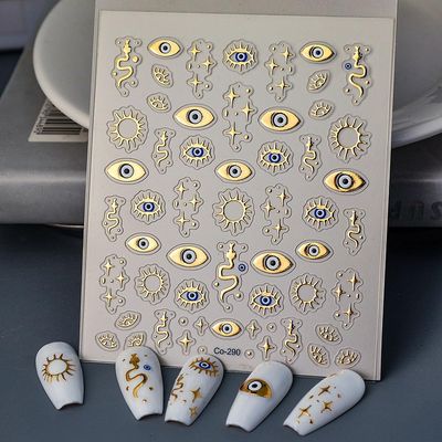 Gold Evil Eye Nail Stickers 5D Embossed Nail Decals Self-Adhesive Nail Art Supplies Manicure Stickers for Nails Art Decoration (Style-11)