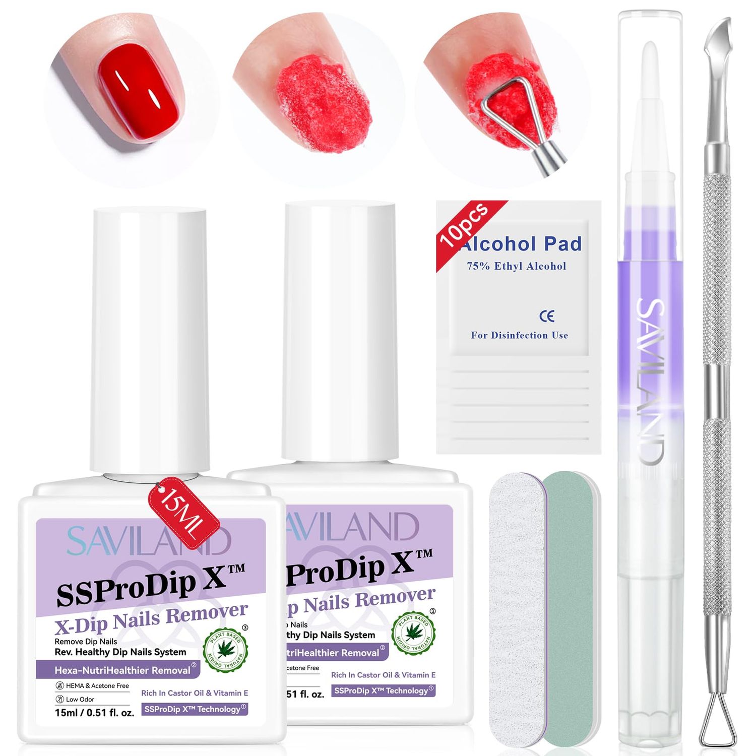 SAVILAND Dip Powder Remover 2 Pcs: Professional Dip Nail Remover Kit Gentle &amp; Safe Remove Dip Nails With Cuticle Oil Nail File Tools No Need Soaking Or Wrapping 0.5 Floz Home Use