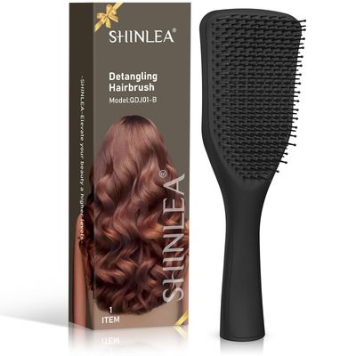 SHINLEA Detangler Hair Brush for Wet &amp; Dry Hair, No Tangle Wave-shaped Soft Bristle Hairbrush for Reduces Breakage, Lightweight Travel Brush Detangling All Hair Types, Black