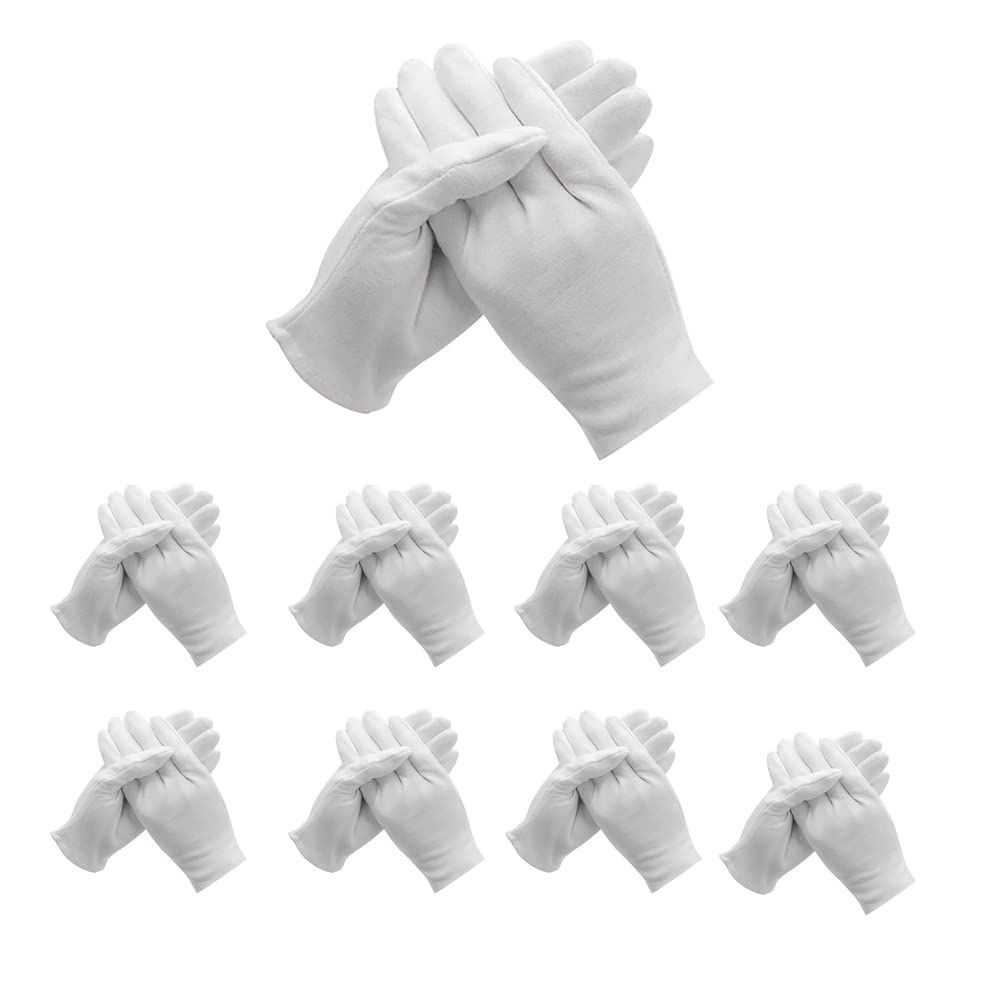 48 Pcs (24Pairs) White Cotton Gloves for Dry Hand Moisturizing Cosmetic Eczema Hand Spa and Coin Jewelry Inspection Soft, Breathable, Washable &amp; Stretchy Cloth Checking Gloves,Serving Gloves