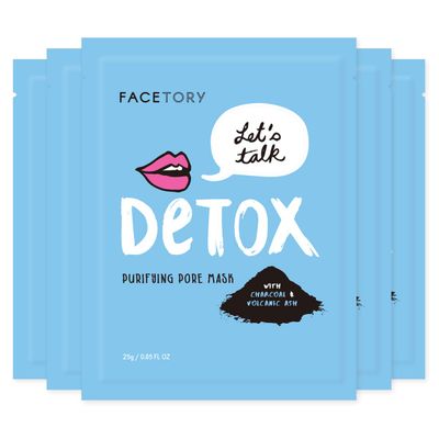 FACETORY K Beauty Face Mask Skin Care - LETS TALK DETOX PURIFYING Sheet Mask with Charcoal &amp; Volcanic Ash | Pore Refining Charcoal Face Mask (5 Pack)