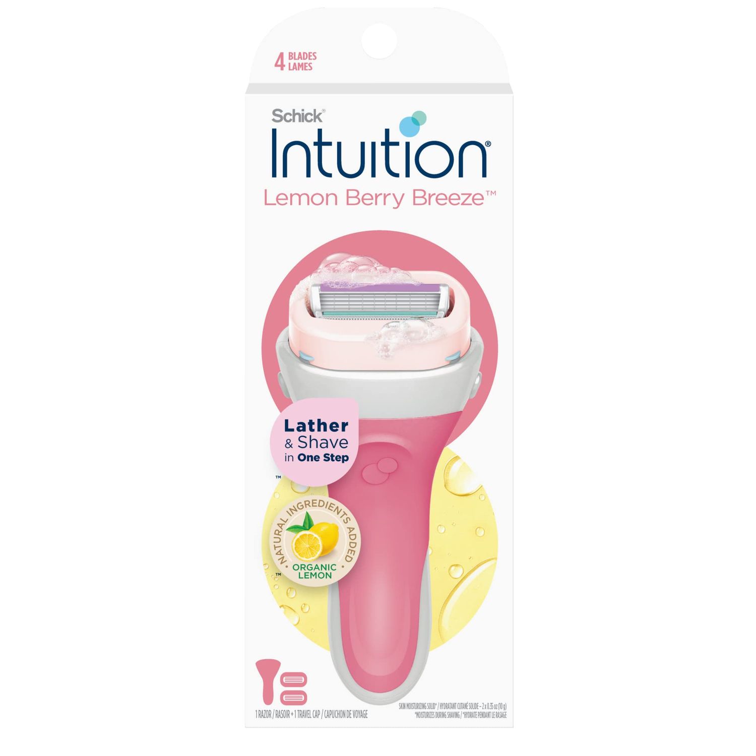 Schick Intuition Lemon Berry Breeze Razors for Women | 1 Razor &amp; 2 Intuition Razor Blades Refill with Organic Lemon