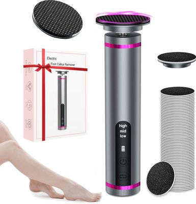 Electric Foot Callus Remover with Nano-Glass Head, Brushless Electric Foot File with 60 Pcs Sandpaper Discs, Cordless Callus Remover for Feet with 3 Speeds, Pedicure Tools for Feet