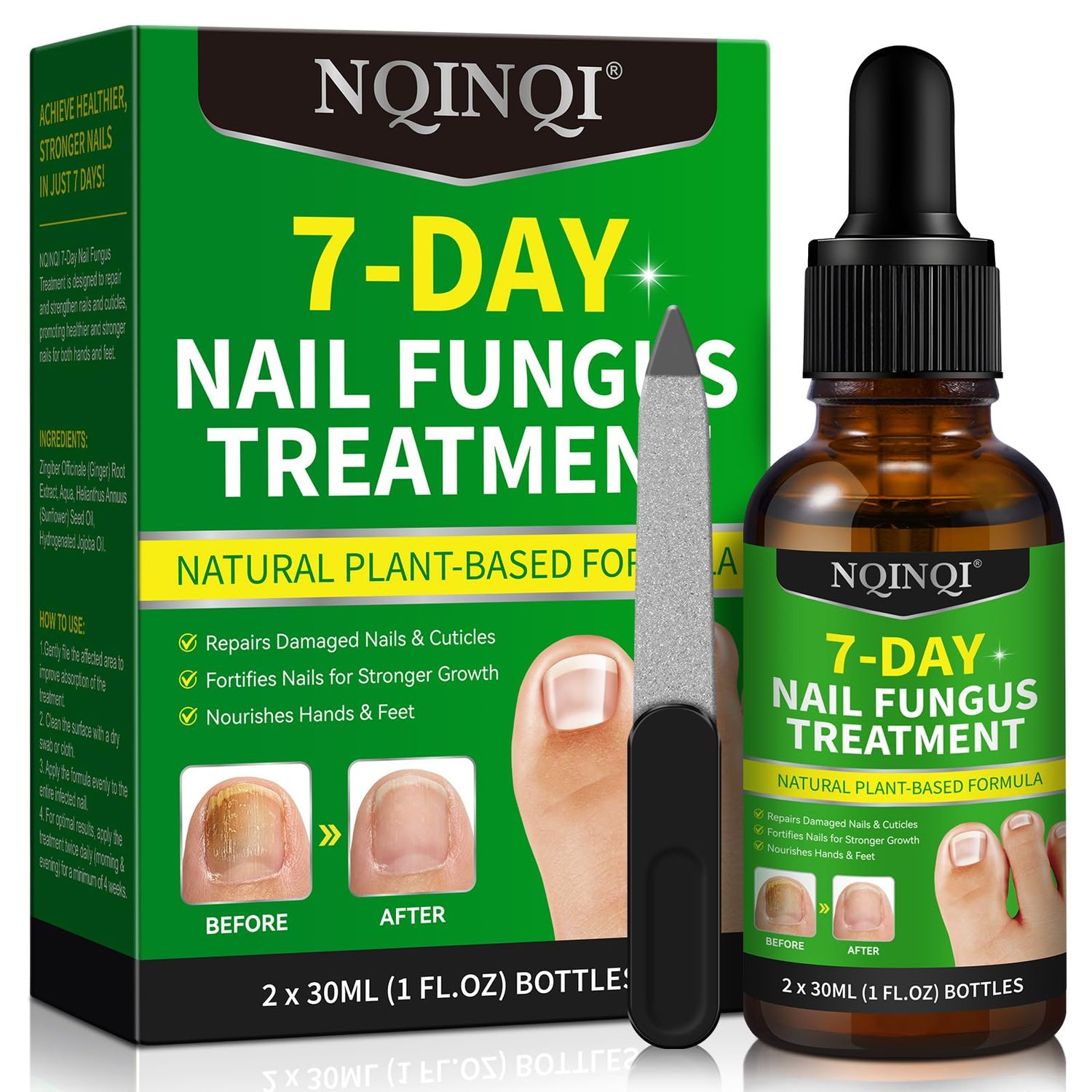 NQINQI 7 Days Nail Fungus Treatment, Fungi Nail Liquid Maximum Strength, Ginger Cuticle Care Oil for Strengthen &amp; Promote Nail Growth (2PCS)
