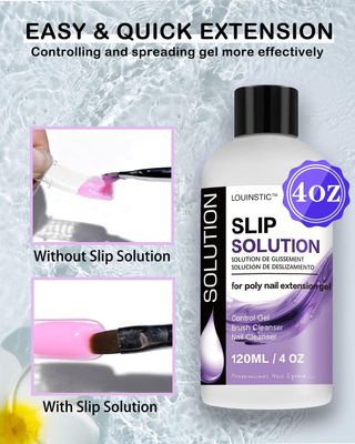 LOUINSTIC Poly Gel Slip Solution,120ml 3 in 1 Anti-Stick Solutions,Nail Brush Cleanser,Nail Extension Liquid,Slip Solution for Poly Gel Kit