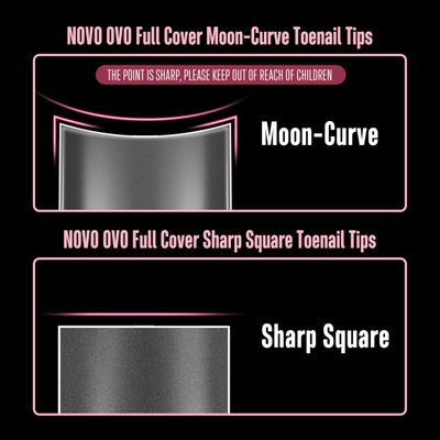 NOVO OVO Sharp Square Thick Toe Nail Tips with Moon Curve, For Medium &amp; Short Nail Beds, Full Cover Press On, Soft Gel False Toenail Extension Kit, Clear Matte Fake Nails Pedicure X 15 Sizes 240 Pcs
