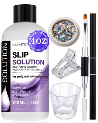 LOUINSTIC Poly Gel Slip Solution,120ml 3 in 1 Anti-Stick Solutions,Nail Brush Cleanser,Nail Extension Liquid,Slip Solution for Poly Gel Kit