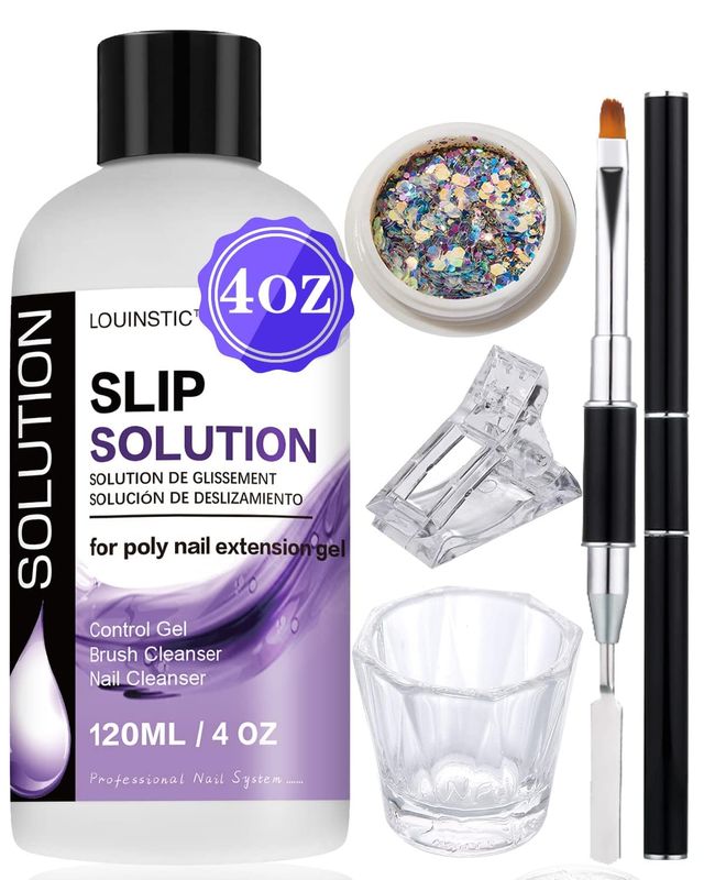 LOUINSTIC Poly Gel Slip Solution,120ml 3 in 1 Anti-Stick Solutions,Nail Brush Cleanser,Nail Extension Liquid,Slip Solution for Poly Gel Kit